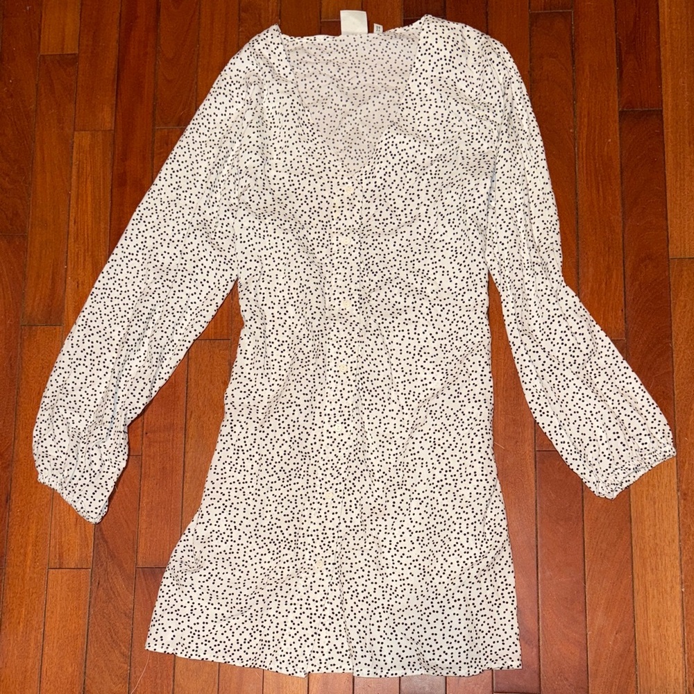 Elegant White and Black Polka Dot Dress